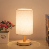 Fabric Cylinder Task Lighting Japanese 1 Bulb Reading Lamp in White/Flaxen with Wood Base Flaxen Clearhalo 'Lamps' 'Table Lamps' Lighting' 402014