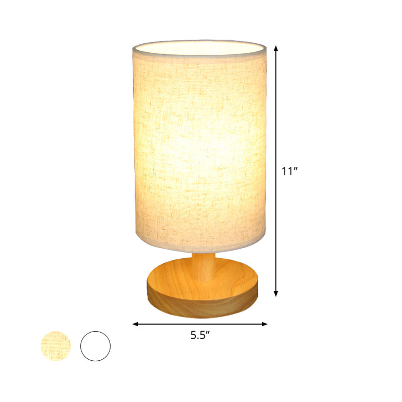 Fabric Cylinder Task Lighting Japanese 1 Bulb Reading Lamp in White/Flaxen with Wood Base Clearhalo 'Lamps' 'Table Lamps' Lighting' 402018