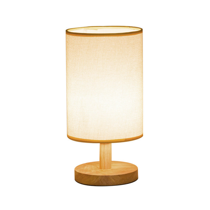 Fabric Cylinder Task Lighting Japanese 1 Bulb Reading Lamp in White/Flaxen with Wood Base Clearhalo 'Lamps' 'Table Lamps' Lighting' 402021