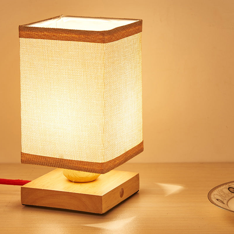 1 Head Dining Room Desk Lamp Chinese Wood Table Light with Rectangle Fabric Shade Clearhalo 'Lamps' 'Table Lamps' Lighting' 402024
