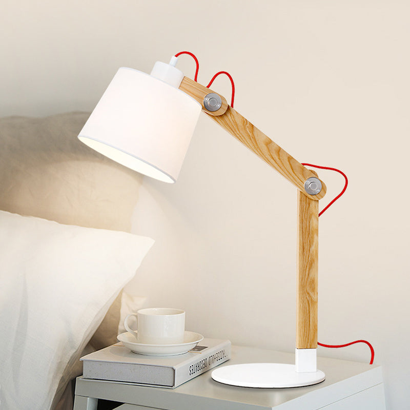 Drum Reading Light Modern Fabric 1 Head Nightstand Lamp in White with Rotating Node Clearhalo 'Lamps' 'Table Lamps' Lighting' 402057