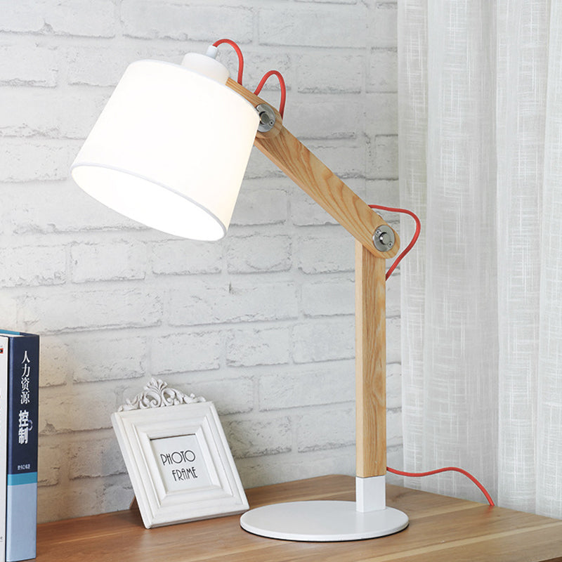 Drum Reading Light Modern Fabric 1 Head Nightstand Lamp in White with Rotating Node Clearhalo 'Lamps' 'Table Lamps' Lighting' 402058