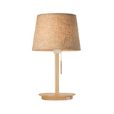 Fabric Flared Task Light Modern 1 Bulb Nightstand Lamp in Flaxen with Pull Chain Clearhalo 'Lamps' 'Table Lamps' Lighting' 402088