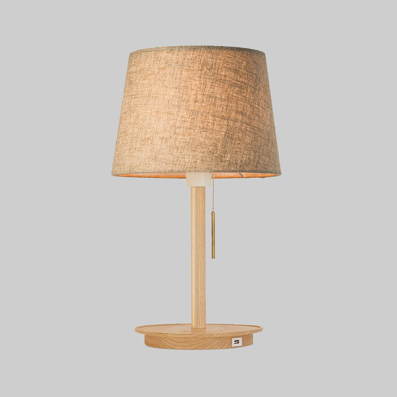 Fabric Flared Task Light Modern 1 Bulb Nightstand Lamp in Flaxen with Pull Chain Clearhalo 'Lamps' 'Table Lamps' Lighting' 402089