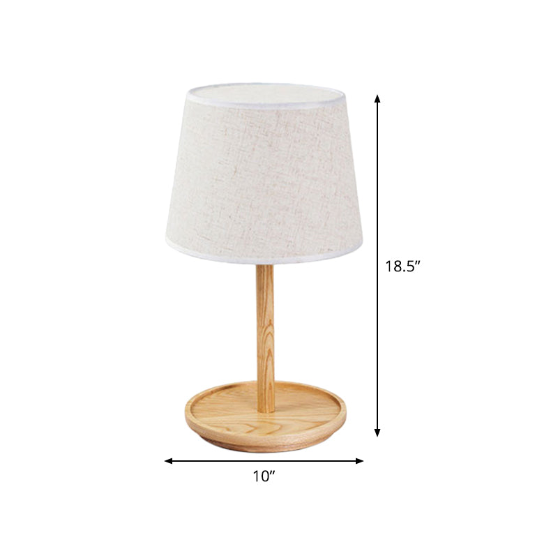 Barrel Task Lamp Modernist Fabric 1 Bulb White Table Light, Round Beige Wood Base Clearhalo 'Lamps' 'Table Lamps' Lighting' 402095