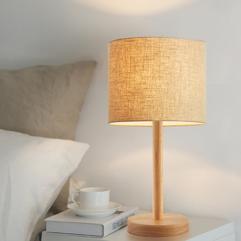 Straight Sided Shade Desk Light Modernist Fabric 1 Head Nightstand Lamp in Flaxen Clearhalo 'Lamps' 'Table Lamps' Lighting' 402125