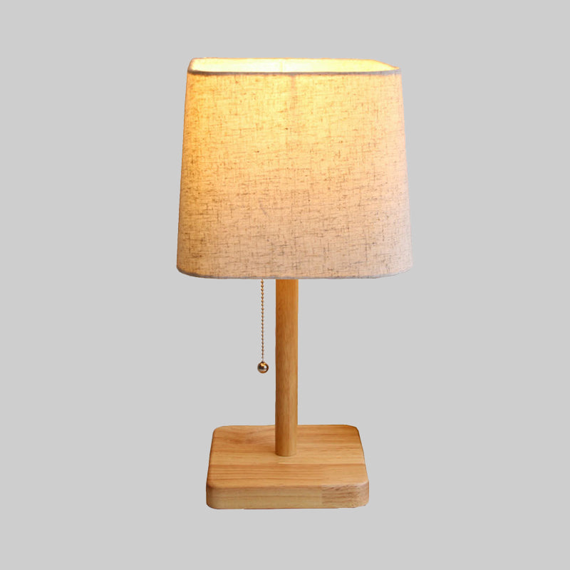 Contemporary 1 Bulb Desk Lamp Wood Trapezoid Reading Book Light with Fabric Shade Clearhalo 'Lamps' 'Table Lamps' Lighting' 402155