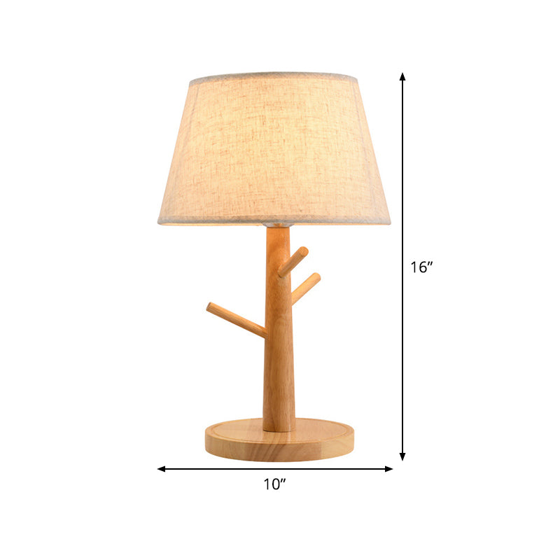 1 Head Tapered Drum Nightstand Lamp Contemporary Fabric Reading Book Light in Wood Clearhalo 'Lamps' 'Table Lamps' Lighting' 402180