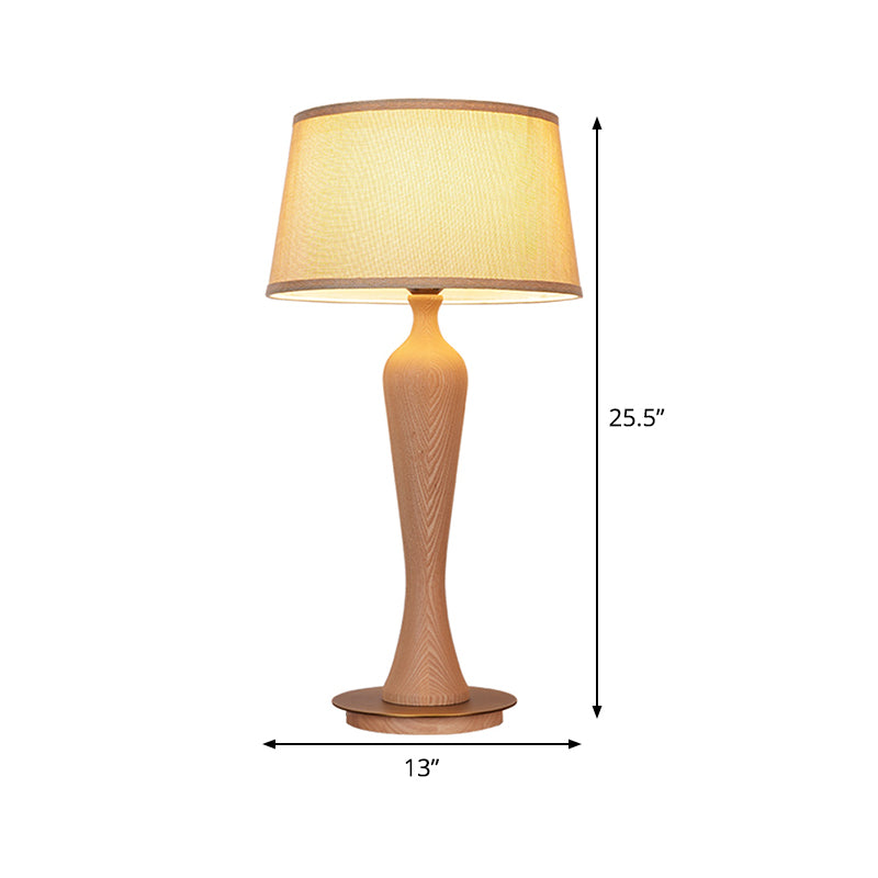 Modern Urn-Shaped Desk Lamp Wood 1 Bulb Table Light in Beige with Drum Fabric Shade Clearhalo 'Lamps' 'Table Lamps' Lighting' 402185