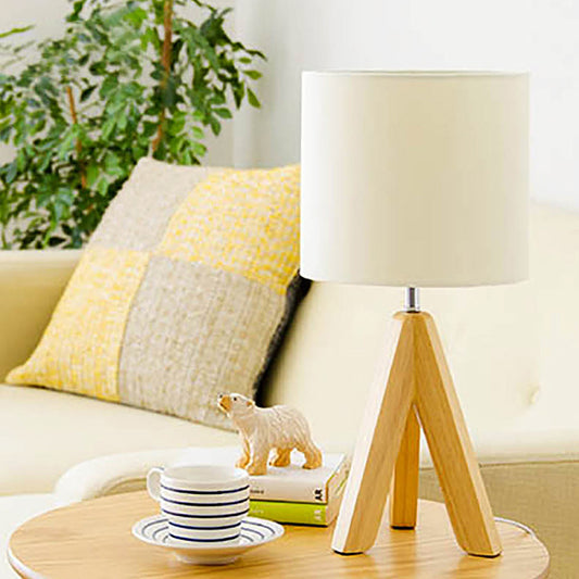 Fabric Cylinder Table Light Modern 1 Bulb White Small Desk Lamp with Wood Tripod White Clearhalo 'Lamps' 'Table Lamps' Lighting' 402224