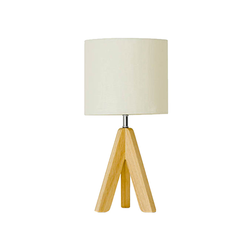 Fabric Cylinder Table Light Modern 1 Bulb White Small Desk Lamp with Wood Tripod Clearhalo 'Lamps' 'Table Lamps' Lighting' 402226