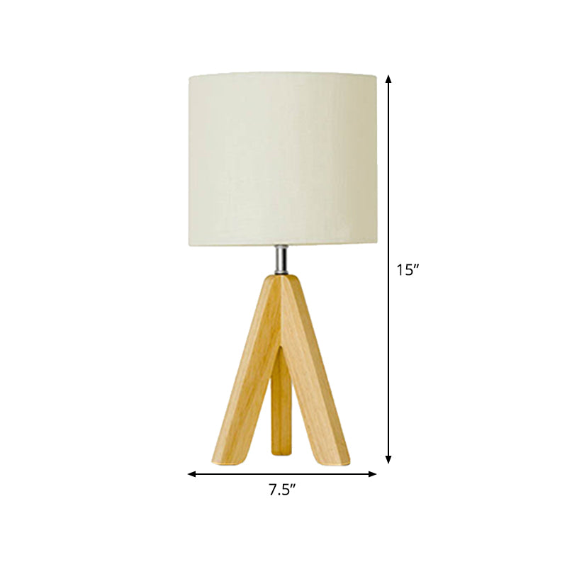 Fabric Cylinder Table Light Modern 1 Bulb White Small Desk Lamp with Wood Tripod Clearhalo 'Lamps' 'Table Lamps' Lighting' 402228