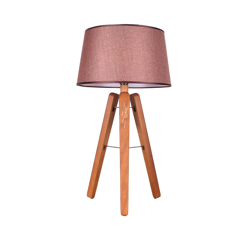 Fabric Tapered Desk Light Modernist 1 Bulb Night Table Lamp in Brown/Beige with Wood Tripod Clearhalo 'Lamps' 'Table Lamps' Lighting' 402264