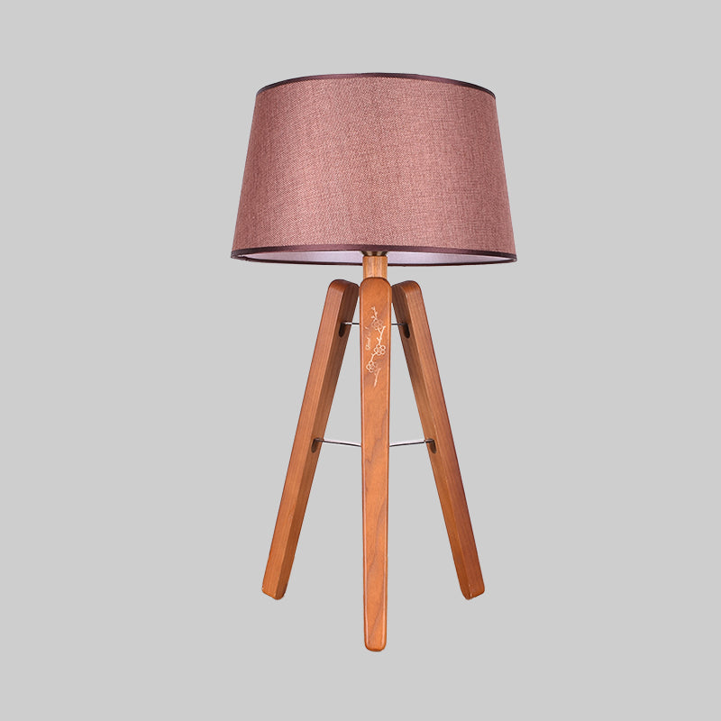 Fabric Tapered Desk Light Modernist 1 Bulb Night Table Lamp in Brown/Beige with Wood Tripod Clearhalo 'Lamps' 'Table Lamps' Lighting' 402265