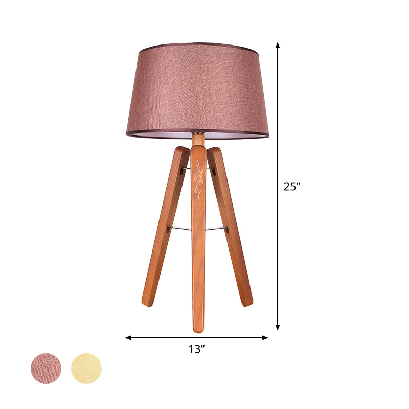 Fabric Tapered Desk Light Modernist 1 Bulb Night Table Lamp in Brown/Beige with Wood Tripod Clearhalo 'Lamps' 'Table Lamps' Lighting' 402266