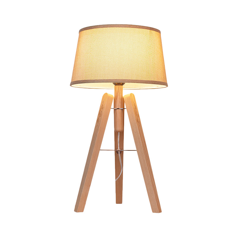 Fabric Tapered Desk Light Modernist 1 Bulb Night Table Lamp in Brown/Beige with Wood Tripod Clearhalo 'Lamps' 'Table Lamps' Lighting' 402269