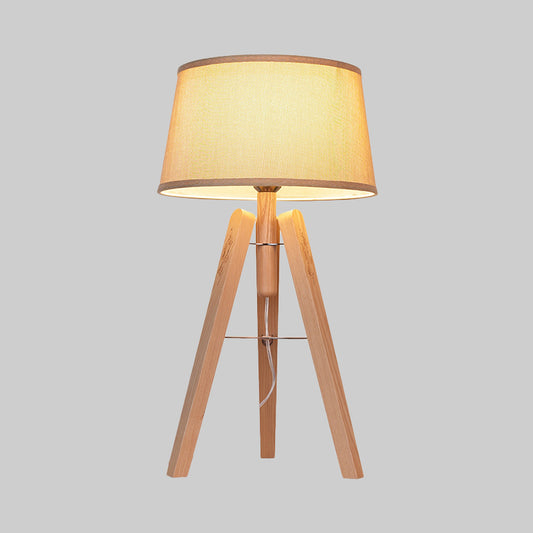 Fabric Tapered Desk Light Modernist 1 Bulb Night Table Lamp in Brown/Beige with Wood Tripod Clearhalo 'Lamps' 'Table Lamps' Lighting' 402270