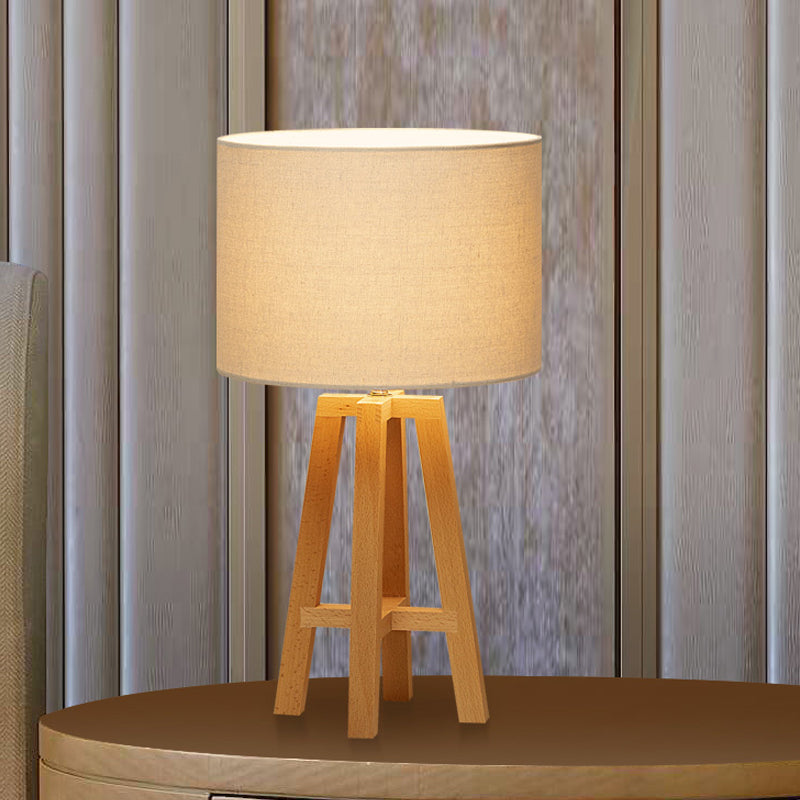 Contemporary Cylindrical Nightstand Lamp Fabric 1 Head Reading Book Light in Flaxen/White Clearhalo 'Lamps' 'Table Lamps' Lighting' 402302