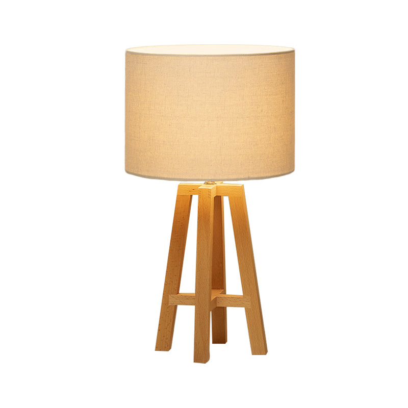 Contemporary Cylindrical Nightstand Lamp Fabric 1 Head Reading Book Light in Flaxen/White Flaxen Clearhalo 'Lamps' 'Table Lamps' Lighting' 402304