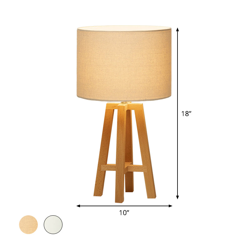 Contemporary Cylindrical Nightstand Lamp Fabric 1 Head Reading Book Light in Flaxen/White Clearhalo 'Lamps' 'Table Lamps' Lighting' 402305