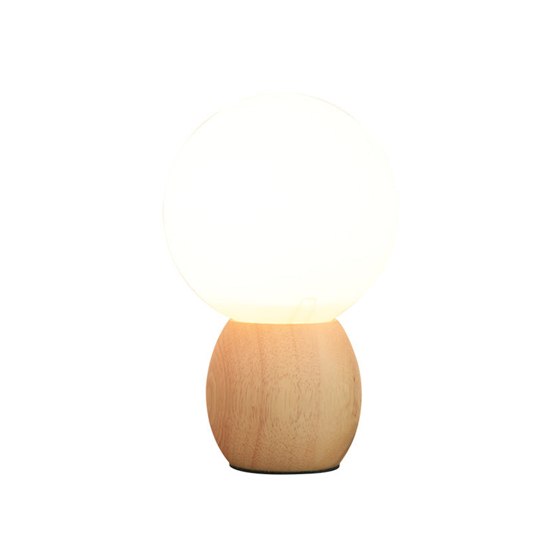 White Glass Spherical Task Lighting Contemporary 1 Bulb Reading Book Light in Wood Clearhalo 'Lamps' 'Table Lamps' Lighting' 402333