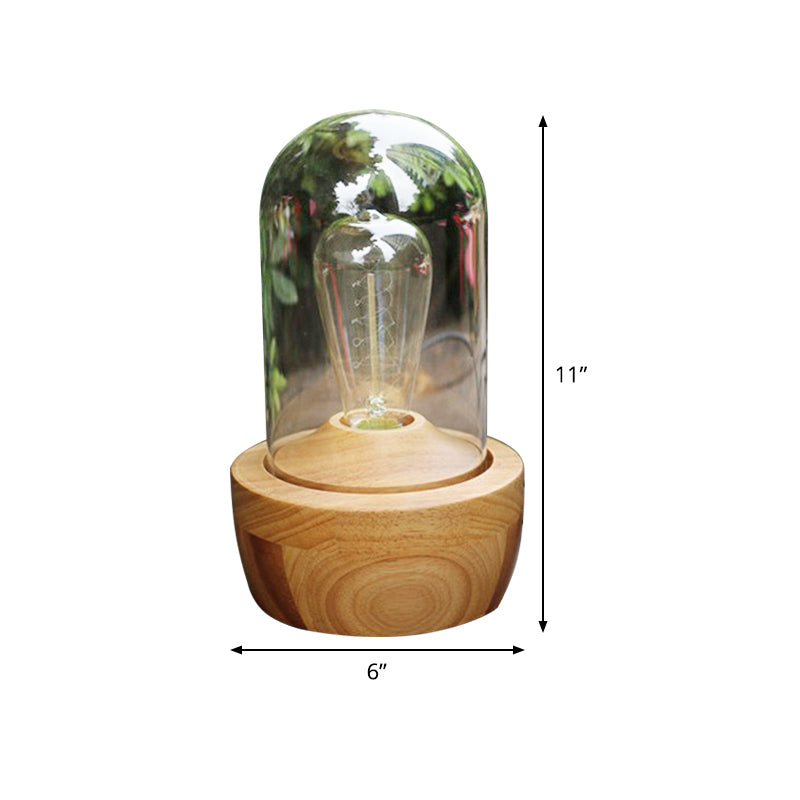1 Head Cylinder Table Light Modern Clear Glass Nightstand Lamp in Wood for Bedroom Clearhalo 'Lamps' 'Table Lamps' Lighting' 402339