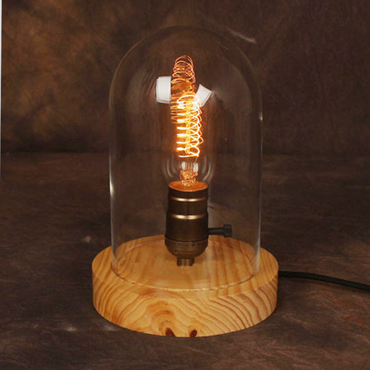 Contemporary 1 Bulb Table Light Wood Cylindrical Small Desk Lamp with Clear Glass Shade Wood Clearhalo 'Lamps' 'Table Lamps' Lighting' 402340