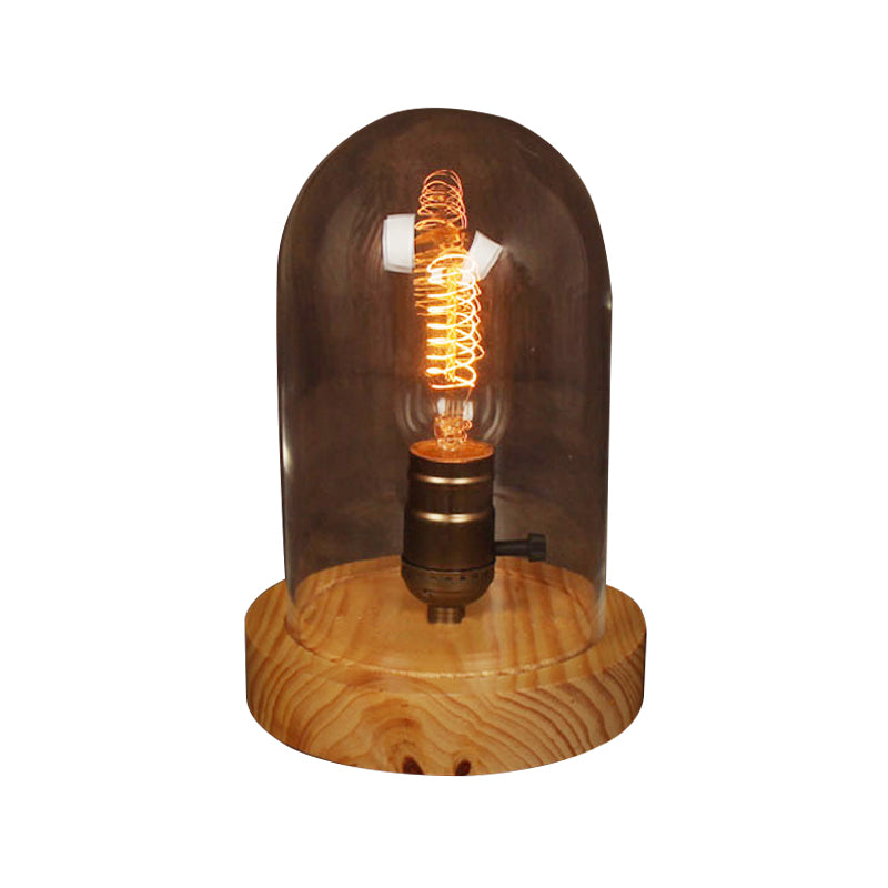 Contemporary 1 Bulb Table Light Wood Cylindrical Small Desk Lamp with Clear Glass Shade Clearhalo 'Lamps' 'Table Lamps' Lighting' 402342