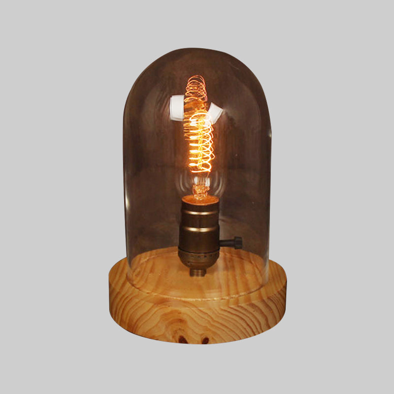 Contemporary 1 Bulb Table Light Wood Cylindrical Small Desk Lamp with Clear Glass Shade Clearhalo 'Lamps' 'Table Lamps' Lighting' 402343