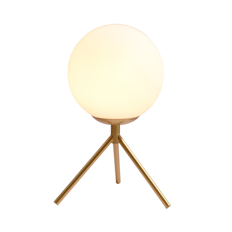 Opal Glass Sphere Desk Light Modern 1 Bulb Night Table Lamp in Gold/Black with Metal Tripod Clearhalo 'Lamps' 'Table Lamps' Lighting' 402348