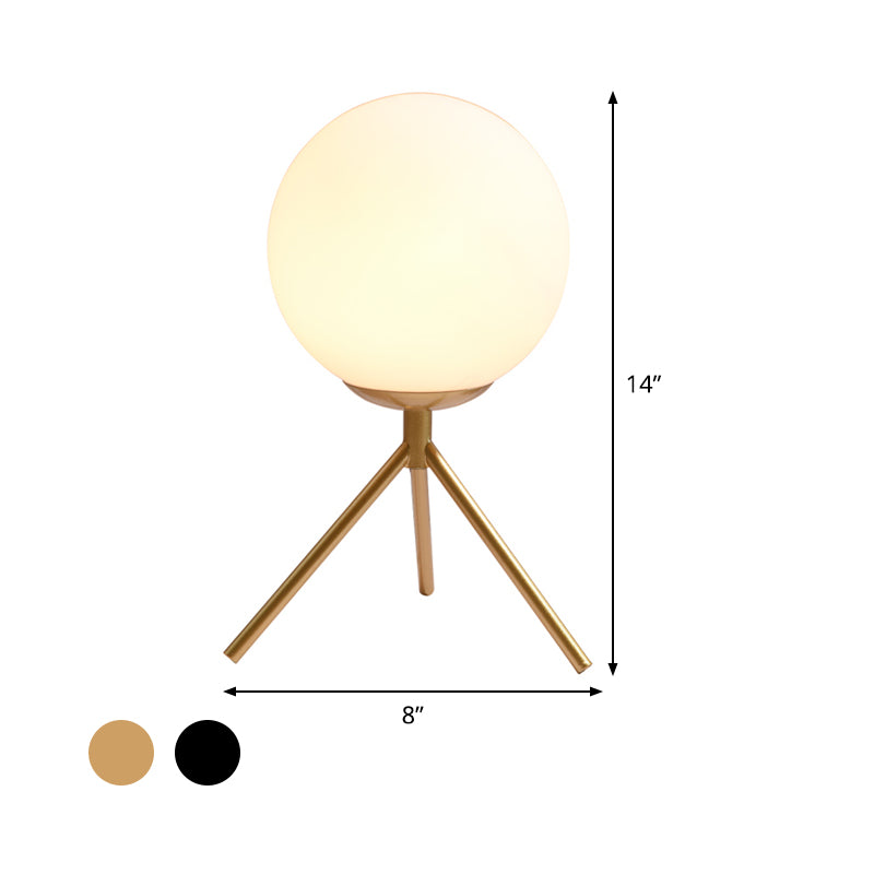 Opal Glass Sphere Desk Light Modern 1 Bulb Night Table Lamp in Gold/Black with Metal Tripod Clearhalo 'Lamps' 'Table Lamps' Lighting' 402349