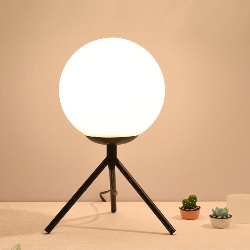 Opal Glass Sphere Desk Light Modern 1 Bulb Night Table Lamp in Gold/Black with Metal Tripod Black Clearhalo 'Lamps' 'Table Lamps' Lighting' 402350