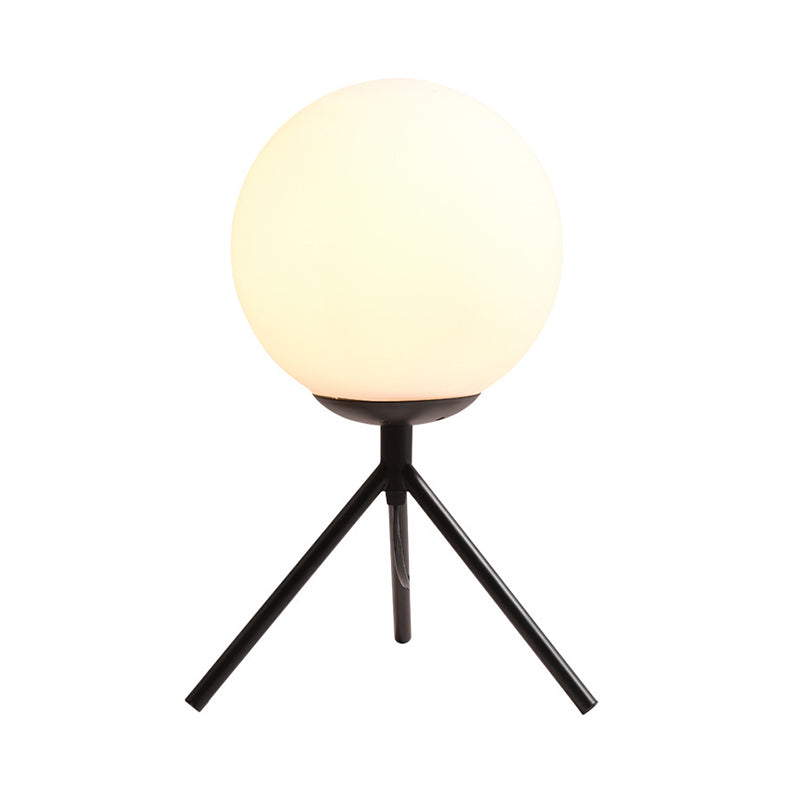 Opal Glass Sphere Desk Light Modern 1 Bulb Night Table Lamp in Gold/Black with Metal Tripod Clearhalo 'Lamps' 'Table Lamps' Lighting' 402353