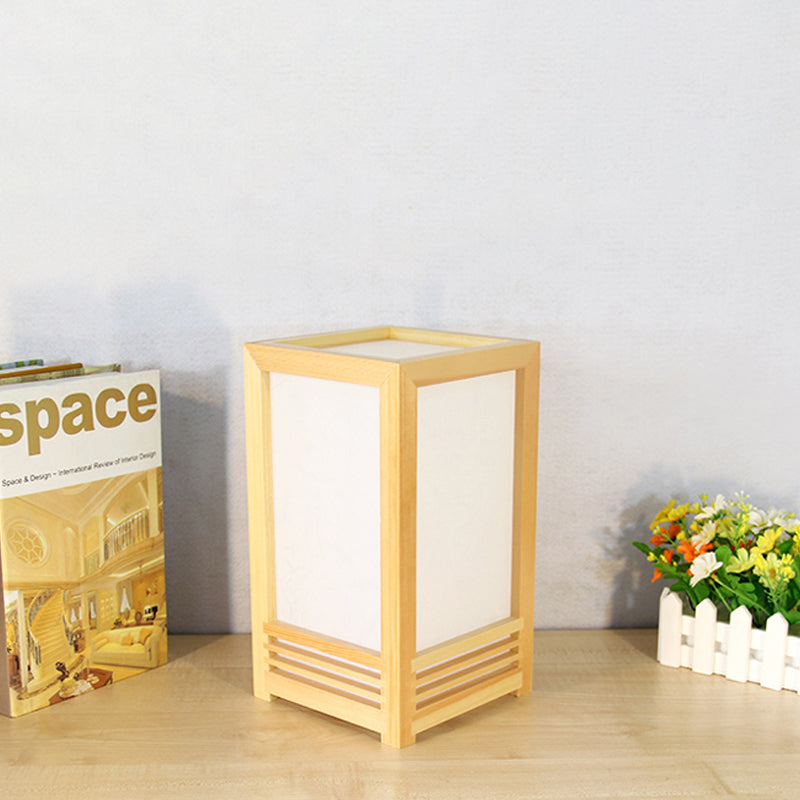 Modern Rectangle Table Light Wood 1 Bulb Small Desk Lamp in Beige for Living Room Wood Clearhalo 'Lamps' 'Table Lamps' Lighting' 402364