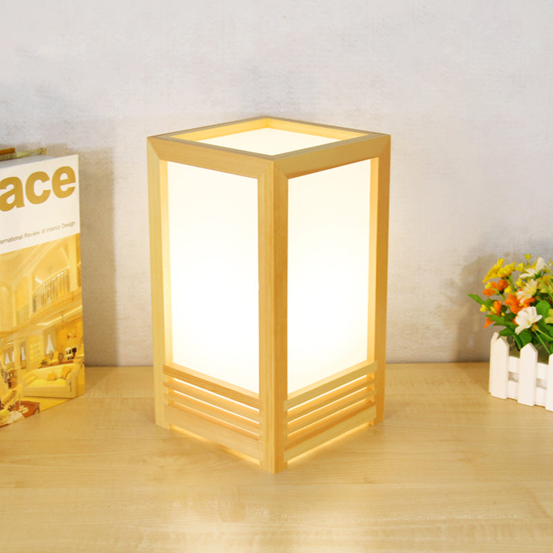 Modern Rectangle Table Light Wood 1 Bulb Small Desk Lamp in Beige for Living Room Clearhalo 'Lamps' 'Table Lamps' Lighting' 402365