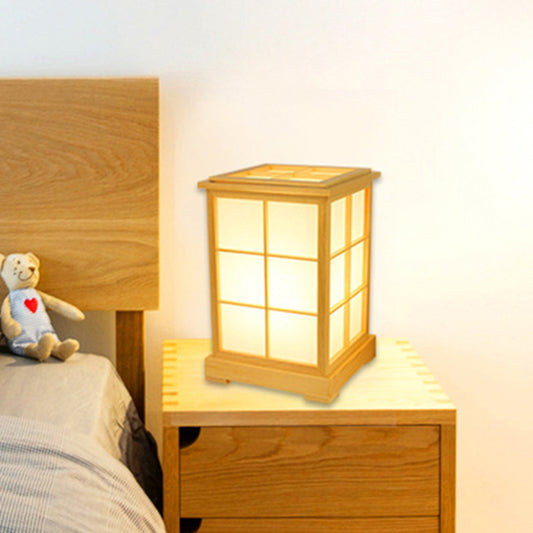 1 Head Bedroom Table Lamp Chinese Beige Reading Book Light with House Wood Shade Wood Clearhalo 'Lamps' 'Table Lamps' Lighting' 402369