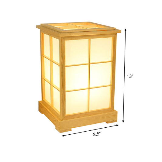 1 Head Bedroom Table Lamp Chinese Beige Reading Book Light with House Wood Shade Clearhalo 'Lamps' 'Table Lamps' Lighting' 402373