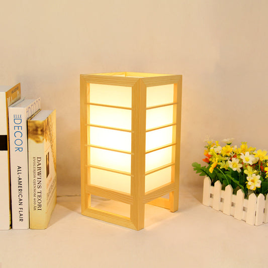 1 Head Study Task Lighting Japanese Beige Reading Lamp with Rectangular Wood Shade Clearhalo 'Lamps' 'Table Lamps' Lighting' 402390