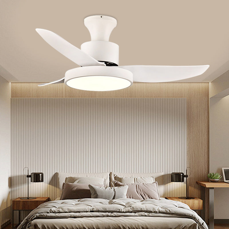 40" Wide White LED Hanging Fan Lighting Contemporary Metal Circle Semi Flush Mount Light Fixture for Bedroom, 3 Blades White Clearhalo 'Ceiling Fans with Lights' 'Ceiling Fans' 'Modern Ceiling Fans' 'Modern' Lighting' 402414