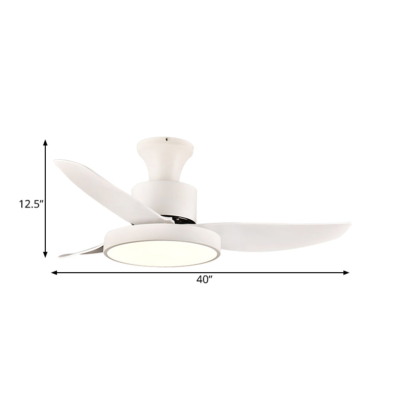 40" Wide White LED Hanging Fan Lighting Contemporary Metal Circle Semi Flush Mount Light Fixture for Bedroom, 3 Blades Clearhalo 'Ceiling Fans with Lights' 'Ceiling Fans' 'Modern Ceiling Fans' 'Modern' Lighting' 402418