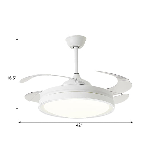 42" W White Circle Pendant Fan Light Minimalism LED Dining Room Semi Mount Lighting with 4 Blades, Wall/Remote Control/Wall and Remote Control Clearhalo 'Ceiling Fans with Lights' 'Ceiling Fans' 'Modern Ceiling Fans' 'Modern' Lighting' 402489