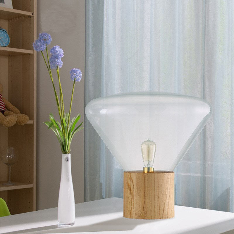 Contemporary 1 Head Desk Light Wood Conical Night Table Lamp with Clear Glass Shade Clear Clearhalo 'Lamps' 'Table Lamps' Lighting' 402495