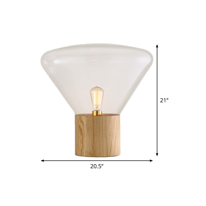 Contemporary 1 Head Desk Light Wood Conical Night Table Lamp with Clear Glass Shade Clearhalo 'Lamps' 'Table Lamps' Lighting' 402499