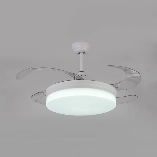 42" Wide Minimalism Round Pendant Fan Lighting LED Acrylic Semi Flush Mount Light in White with 4 Blades, Remote/Wall Control/Remote and Wall Control Clearhalo 'Ceiling Fans with Lights' 'Ceiling Fans' 'Modern Ceiling Fans' 'Modern' Lighting' 402513