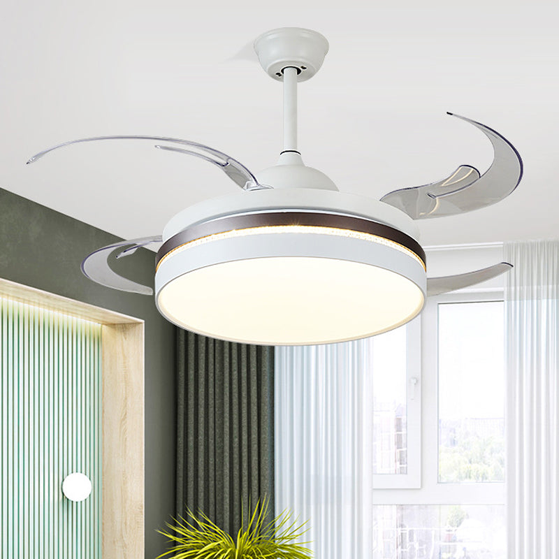 48" W LED Pendant Fan Lighting Minimalism Circle Metal Semi Flush Mount Ceiling Light in White for Bedroom, 4 Blades Clearhalo 'Ceiling Fans with Lights' 'Ceiling Fans' 'Modern Ceiling Fans' 'Modern' Lighting' 402561