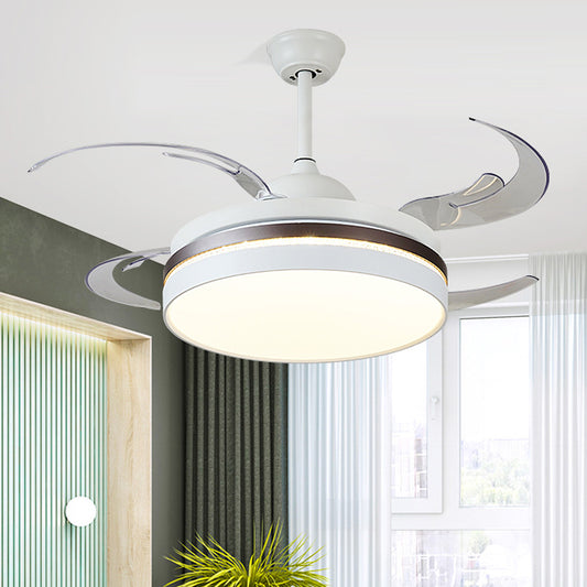 48" W LED Pendant Fan Lighting Minimalism Circle Metal Semi Flush Mount Ceiling Light in White for Bedroom, 4 Blades Clearhalo 'Ceiling Fans with Lights' 'Ceiling Fans' 'Modern Ceiling Fans' 'Modern' Lighting' 402561