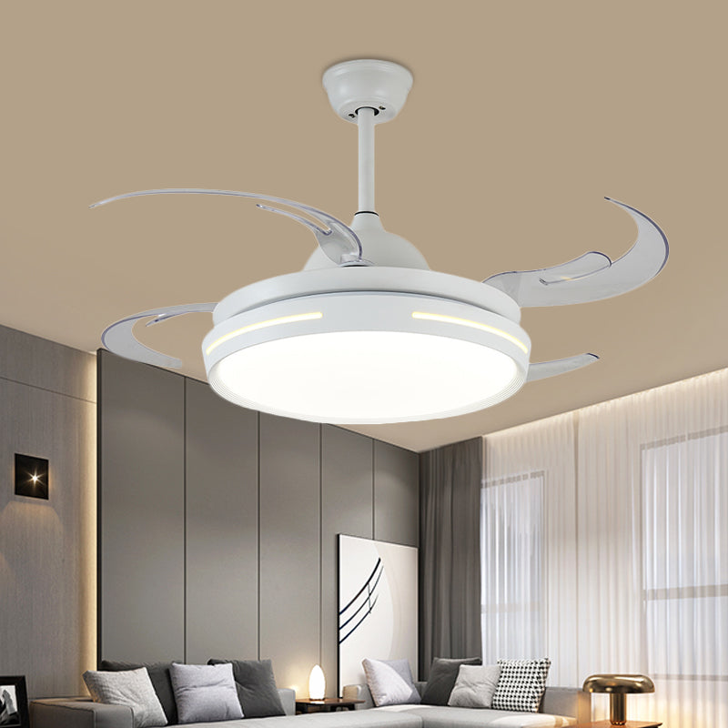 White Round Ceiling Fan Light Modernist Acrylic LED 42" Wide Living Room Semi Flush Mount Lighting with 8 Blades White Clearhalo 'Ceiling Fans with Lights' 'Ceiling Fans' 'Modern Ceiling Fans' 'Modern' Lighting' 402570