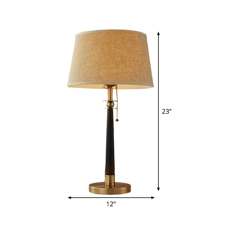 Conical Task Lamp Modern Fabric 1 Head Flaxen Reading Light with Pull Chain, 12"/16" Wide Clearhalo 'Lamps' 'Table Lamps' Lighting' 402629