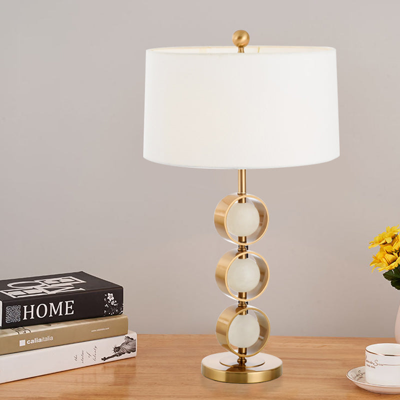 Modernism Drum Shade Desk Light Fabric 1 Bulb Night Table Lamp in White for Bedroom White Clearhalo 'Lamps' 'Table Lamps' Lighting' 402651