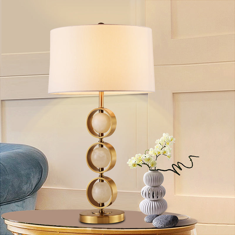 Modernism Drum Shade Desk Light Fabric 1 Bulb Night Table Lamp in White for Bedroom Clearhalo 'Lamps' 'Table Lamps' Lighting' 402652